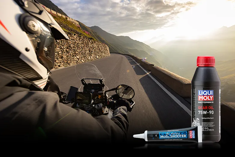 Motorradfahrer POV Straße 7W-90 Gear-Oil-Flasche